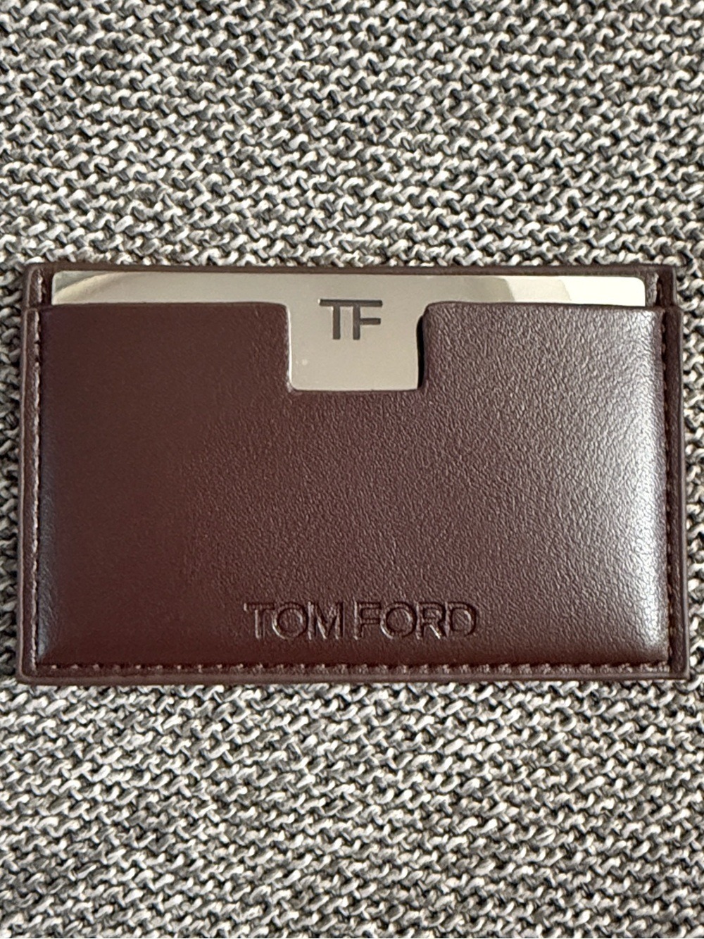 Tom Ford Brown Leather Card Holder Wallet with Mirror Plate Women Brand New